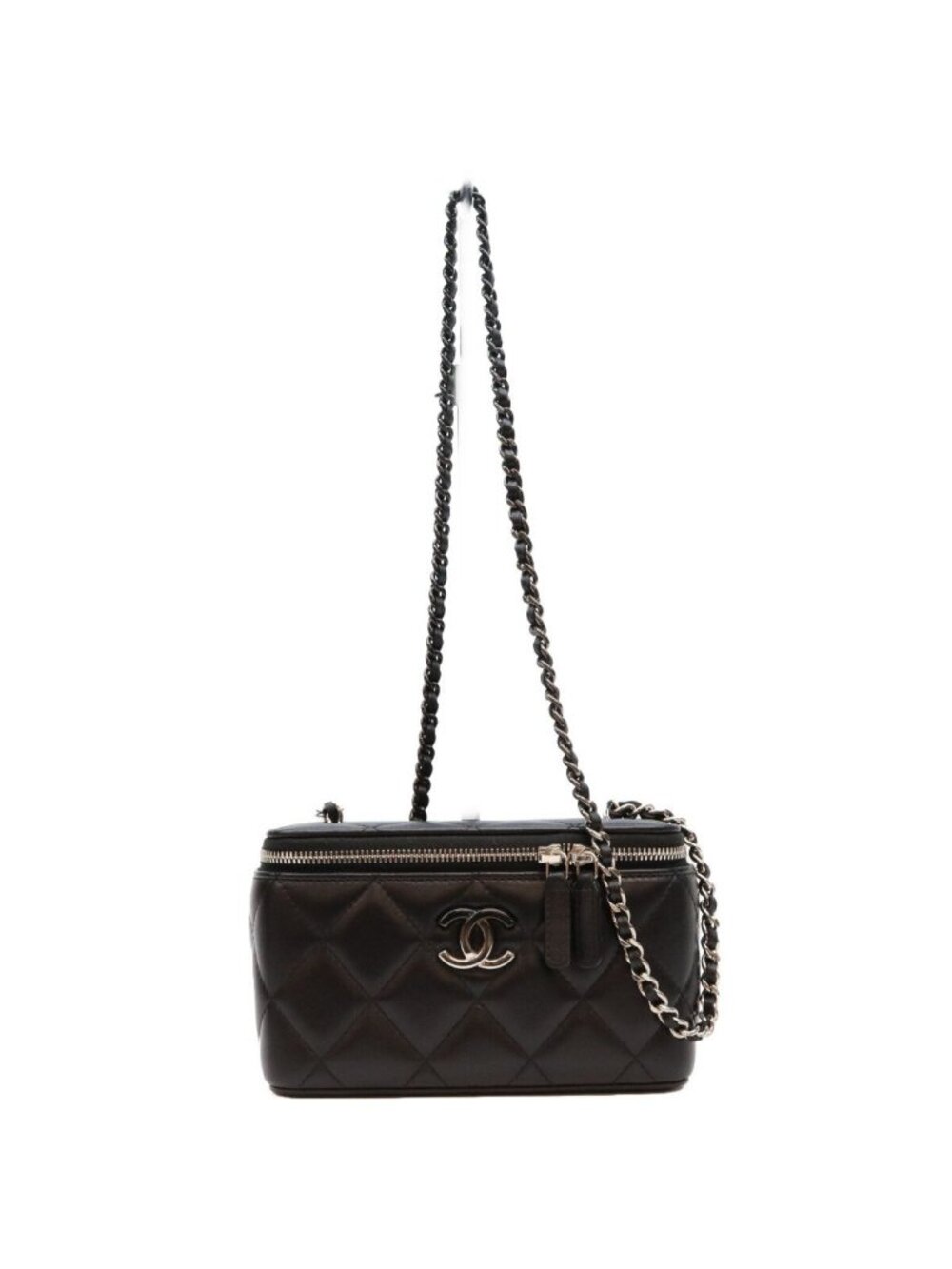 Chanel Black Silver Big CC Logo Vanity Shoulder Bag